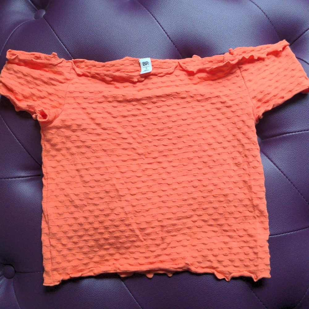 BP Orange Textured Off-Shoulder Crop Top